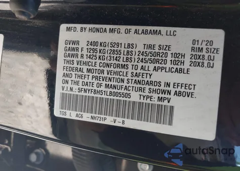 2020 Honda Passport Awd Ex-L from USA, damaged, VIN 5FNYF8H51LB005505